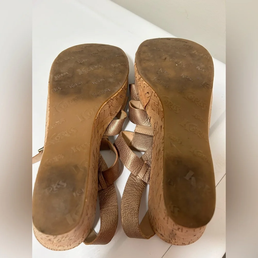Kork Ease Wedge Sandals Metallic Bronze Tan Size 10